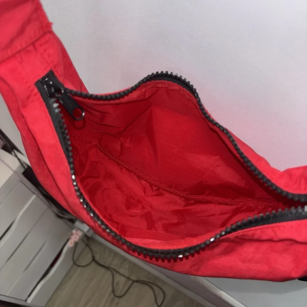 BAGGU Small Crescent Bag Red Nylon Crossbody Shoulder Bag Adjustable Strap Zip
